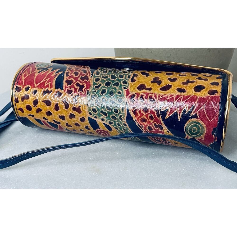 VTG Leather Embossed Giraffe Wildlife Jungle Africa Structured Crossbody Bag - Picture 4 of 12